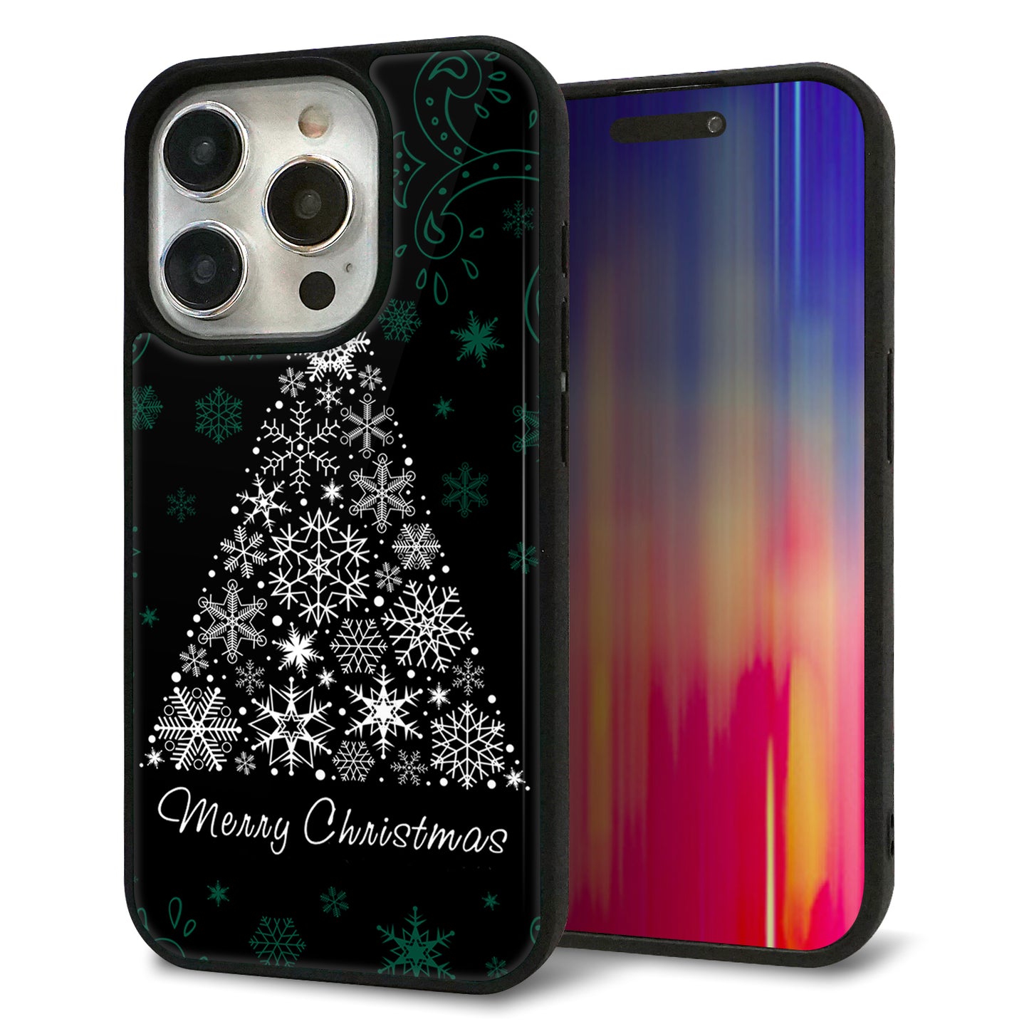 iPhone15 Pro 強化ガラス＆TPUスマホケース ガラプリ【XA808 聖なるツリー】