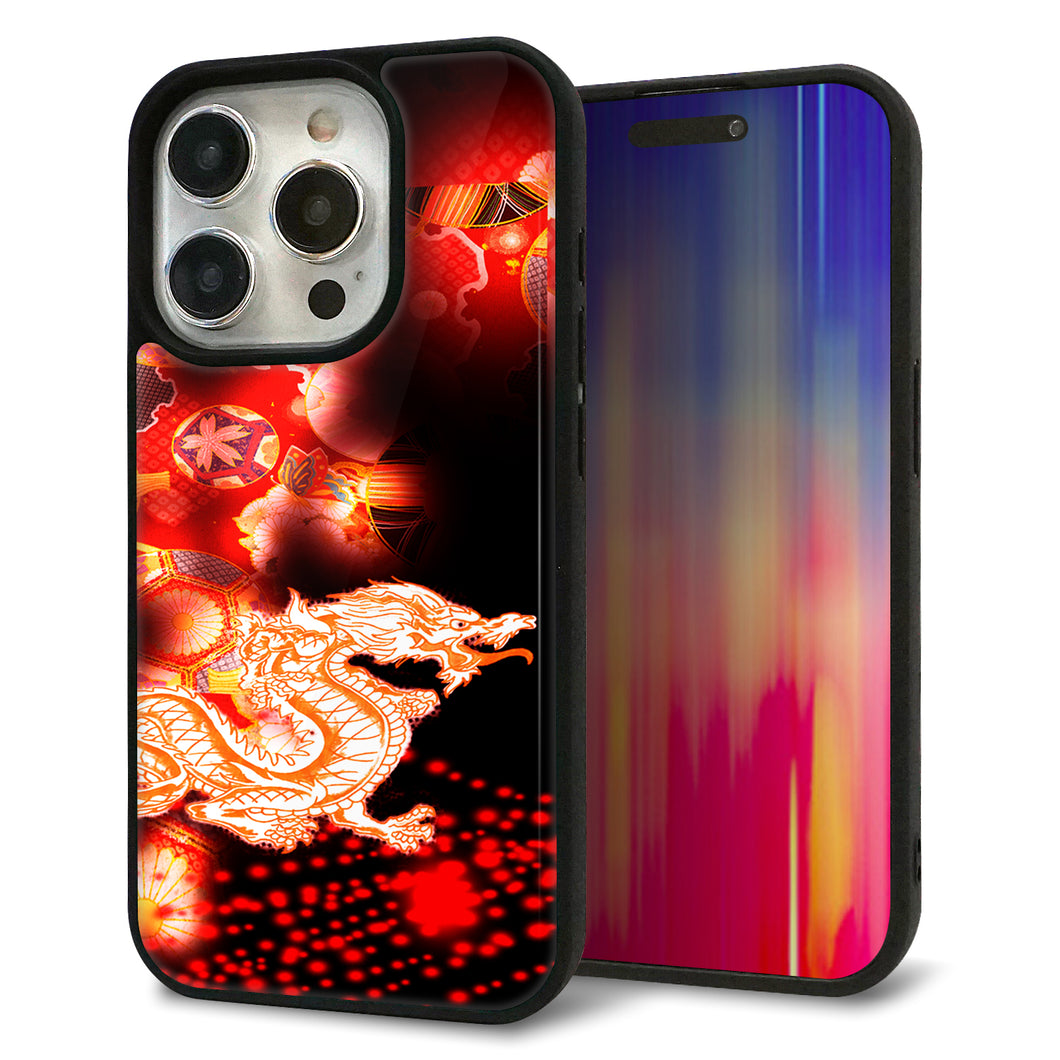 iPhone15 Pro 強化ガラス＆TPUスマホケース ガラプリ【YC909 赤竜02】
