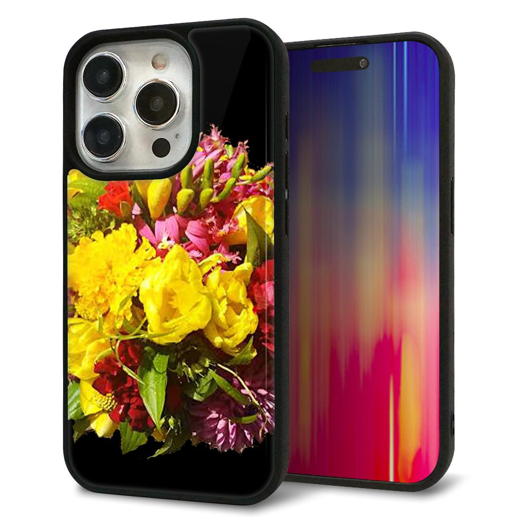 iPhone15 Pro 強化ガラス＆TPUスマホケース ガラプリ【YI883 フラワー４】
