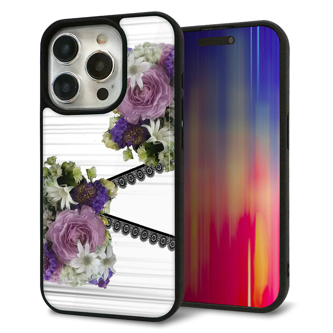 iPhone15 Pro 強化ガラス＆TPUスマホケース ガラプリ【YI888 フラワー９】