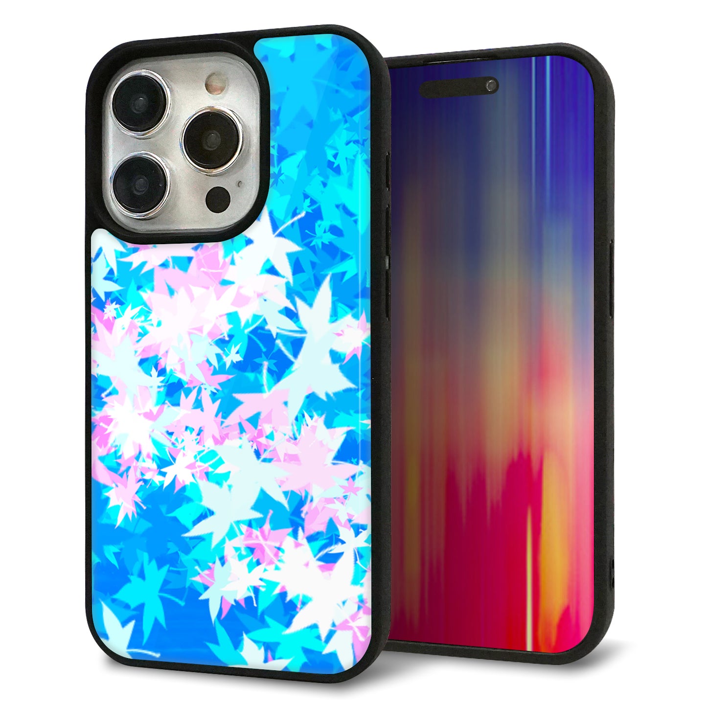 iPhone15 Pro 強化ガラス＆TPUスマホケース ガラプリ【YJ290 デザインもみじ】