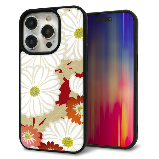 iPhone15 Pro 強化ガラス＆TPUスマホケース ガラプリ【YJ322 和柄 菊】