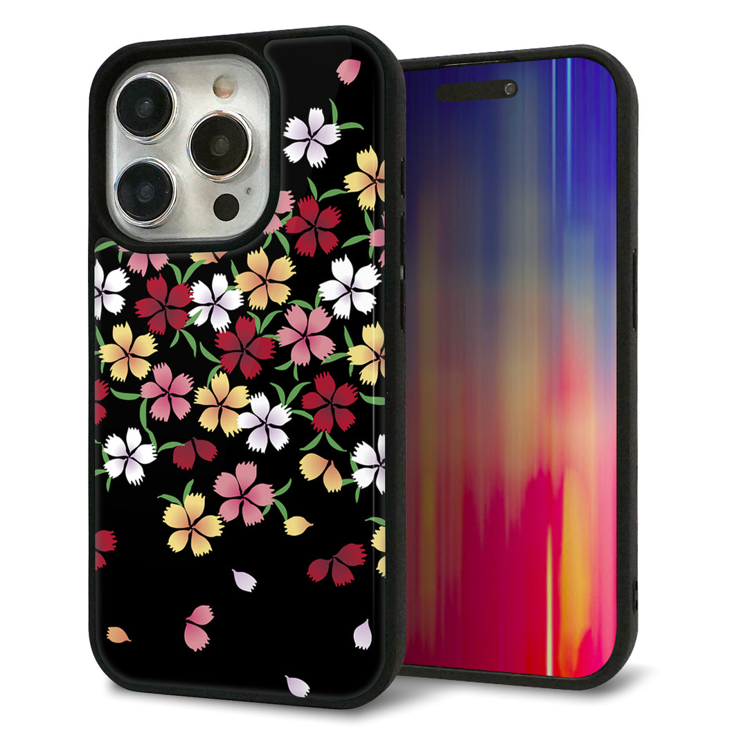 iPhone15 Pro 強化ガラス＆TPUスマホケース ガラプリ【YJ323 和柄 なでしこ】