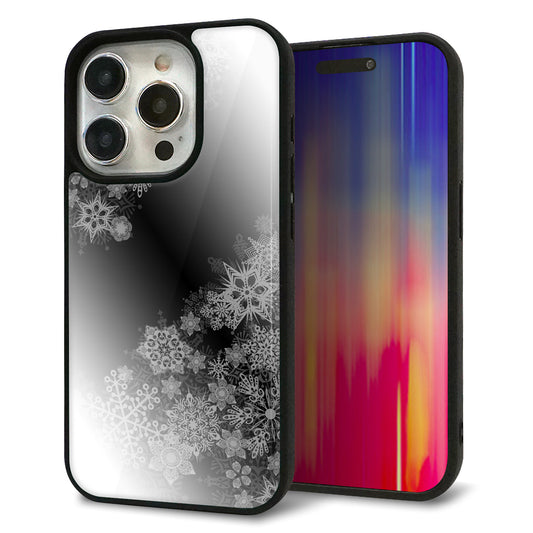 iPhone15 Pro 強化ガラス＆TPUスマホケース ガラプリ【YJ340 モノトーン 雪の結晶 】