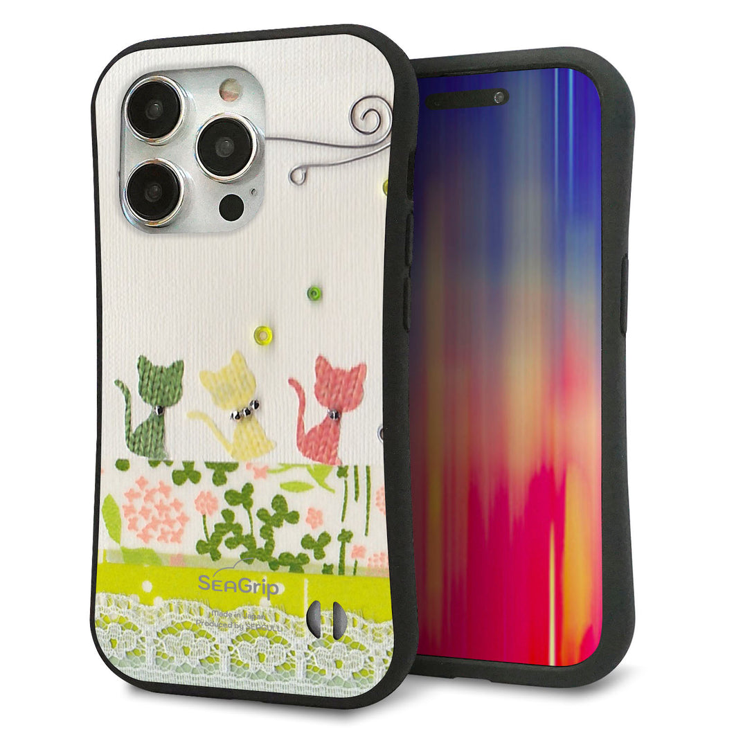 iPhone15 Pro スマホケース 「SEA Grip」 グリップケース Sライン 【1106 クラフト写真 ネコ （ワイヤー2）】 UV印刷