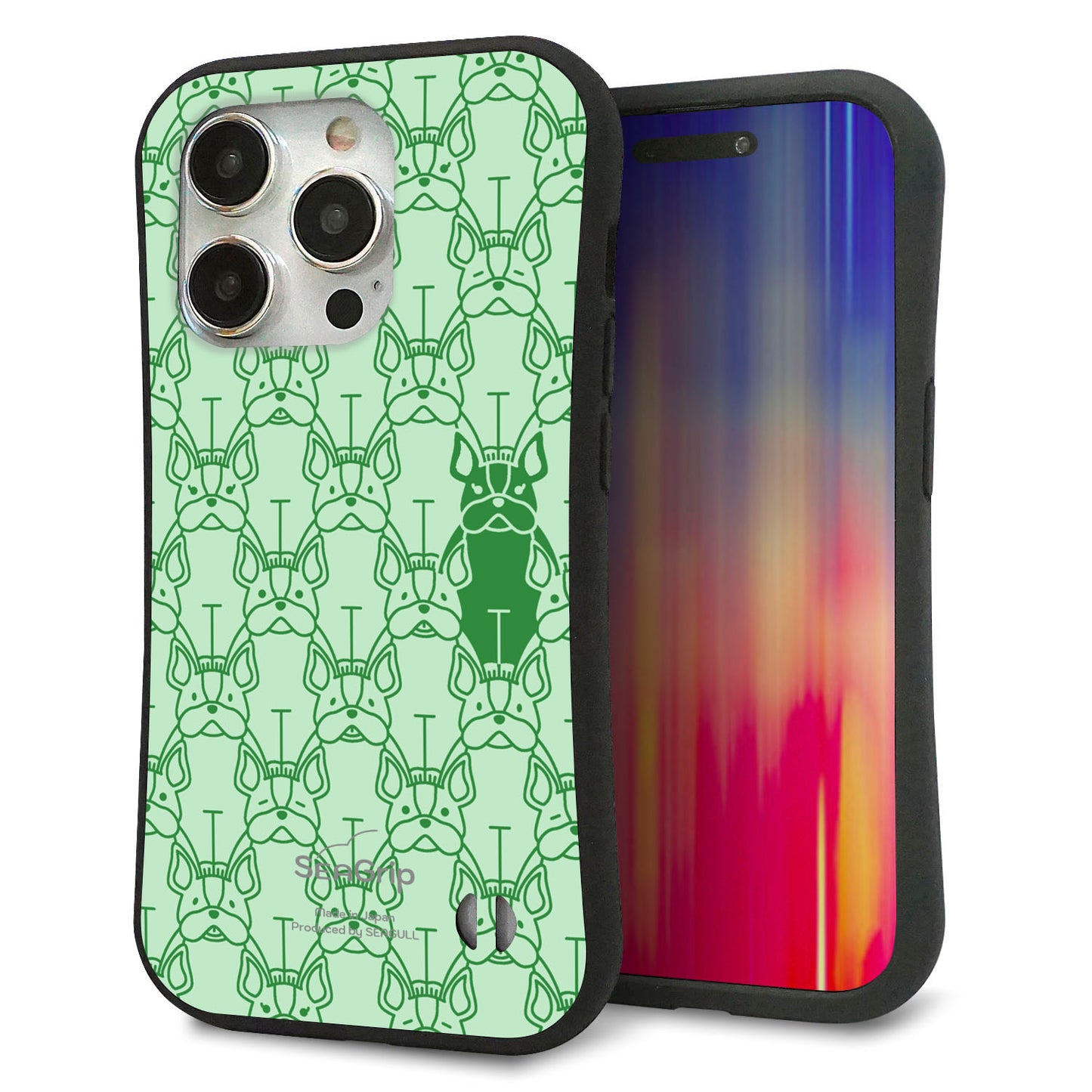 iPhone15 Pro スマホケース 「SEA Grip」 グリップケース Sライン 【MA916 パターン ドッグ】 UV印刷