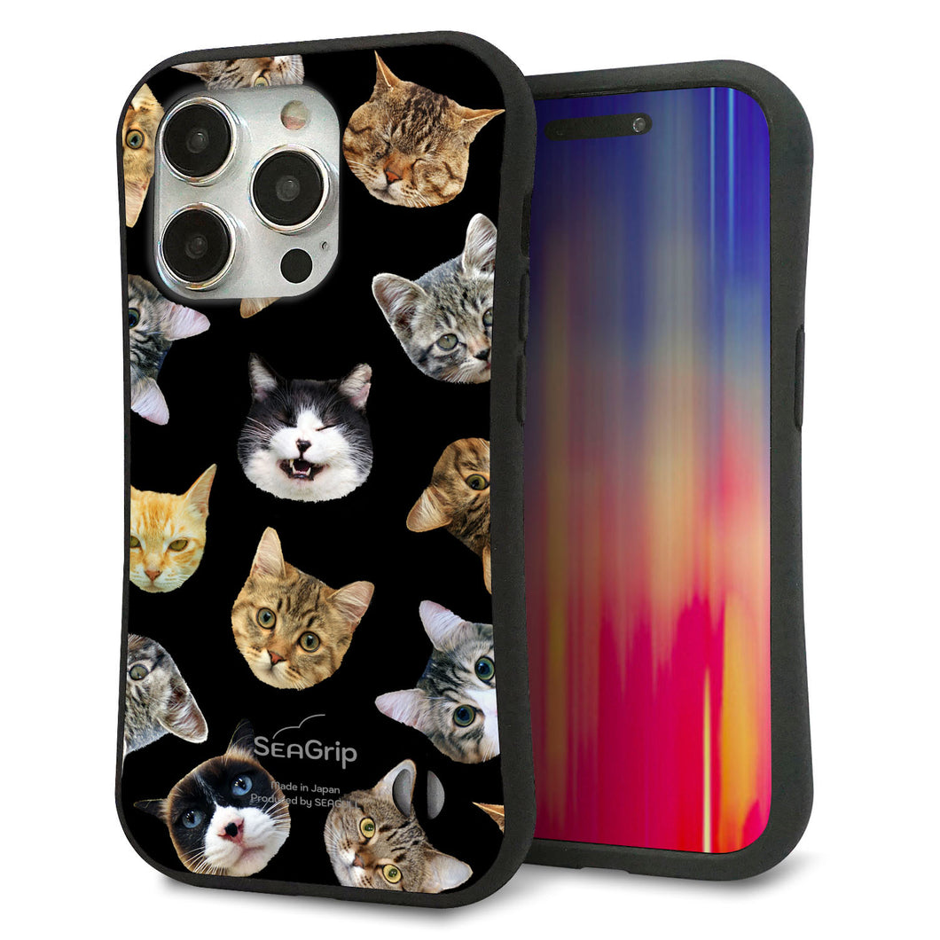 iPhone15 Pro スマホケース 「SEA Grip」 グリップケース Sライン 【SC933 ねこどっと（ブラック）】 UV印刷