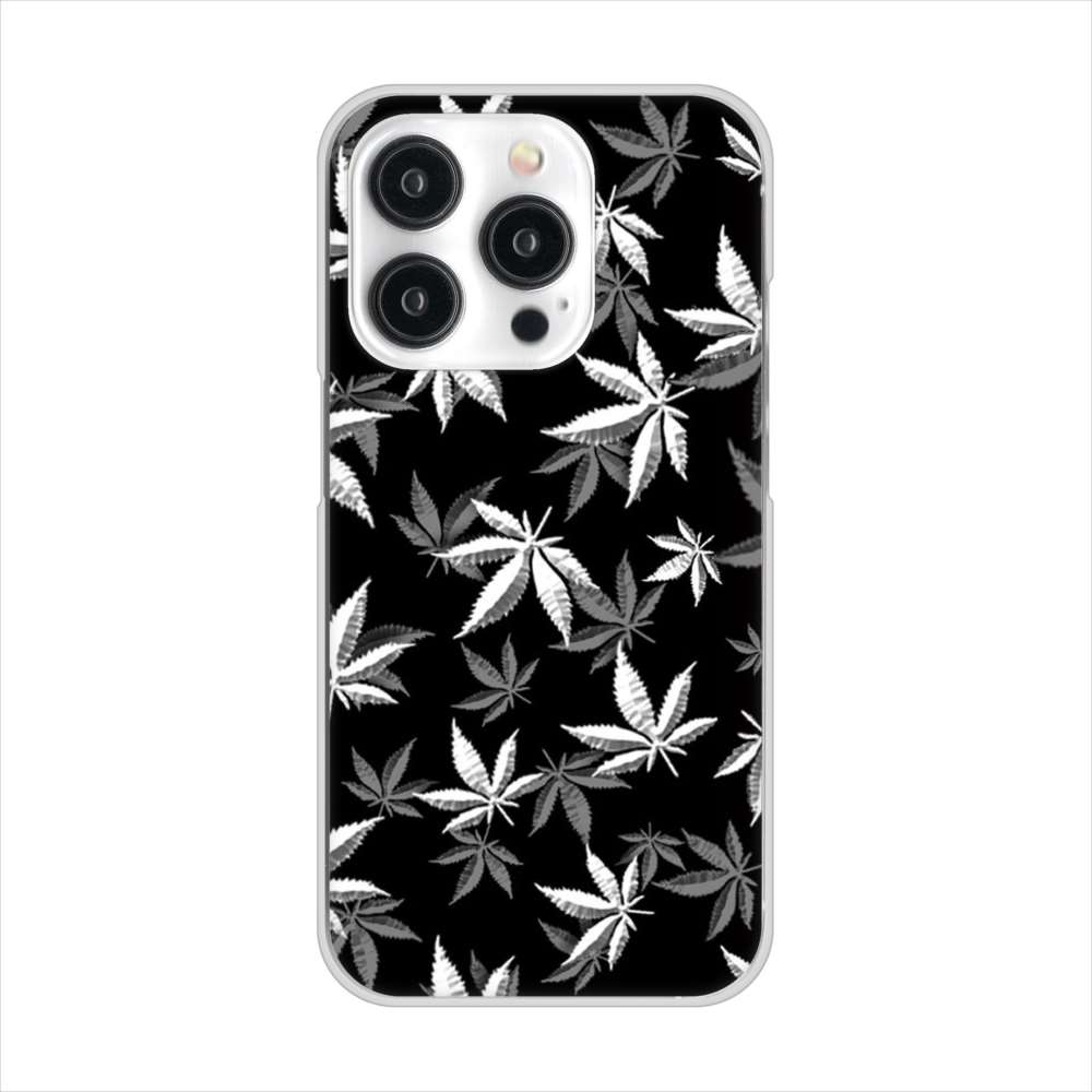 iPhone15 Pro 高画質仕上げ 背面印刷 ハードケース 【064 モノトーン大麻ブラック】