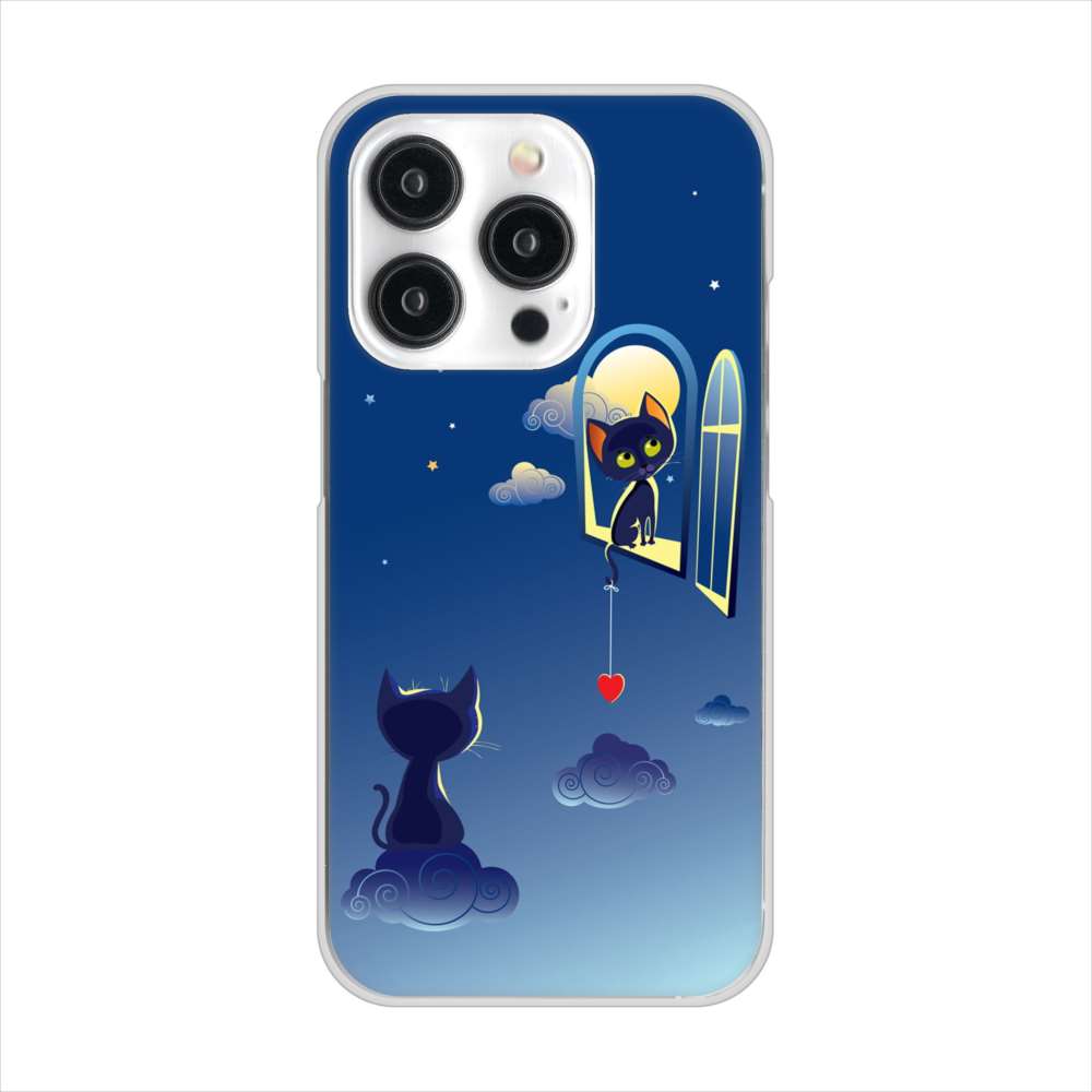 iPhone15 Pro 高画質仕上げ 背面印刷 ハードケース夜とネコ
