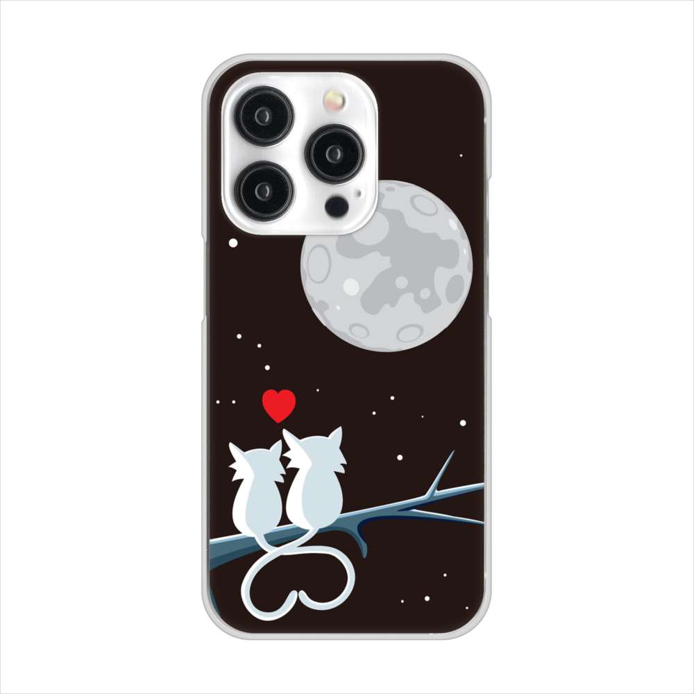 iPhone15 Pro 高画質仕上げ 背面印刷 ハードケース夜とネコ