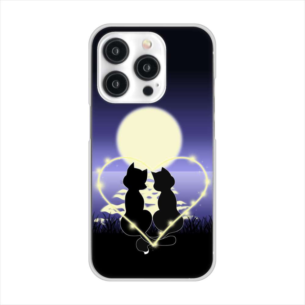 iPhone15 Pro 高画質仕上げ 背面印刷 ハードケース夜とネコ
