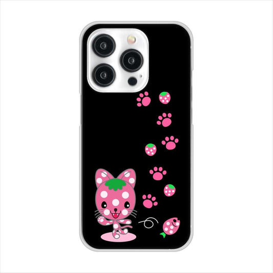 iPhone15 Pro 高画質仕上げ 背面印刷 ハードケースむかいあぐる イチゴ猫のにゃんベリー