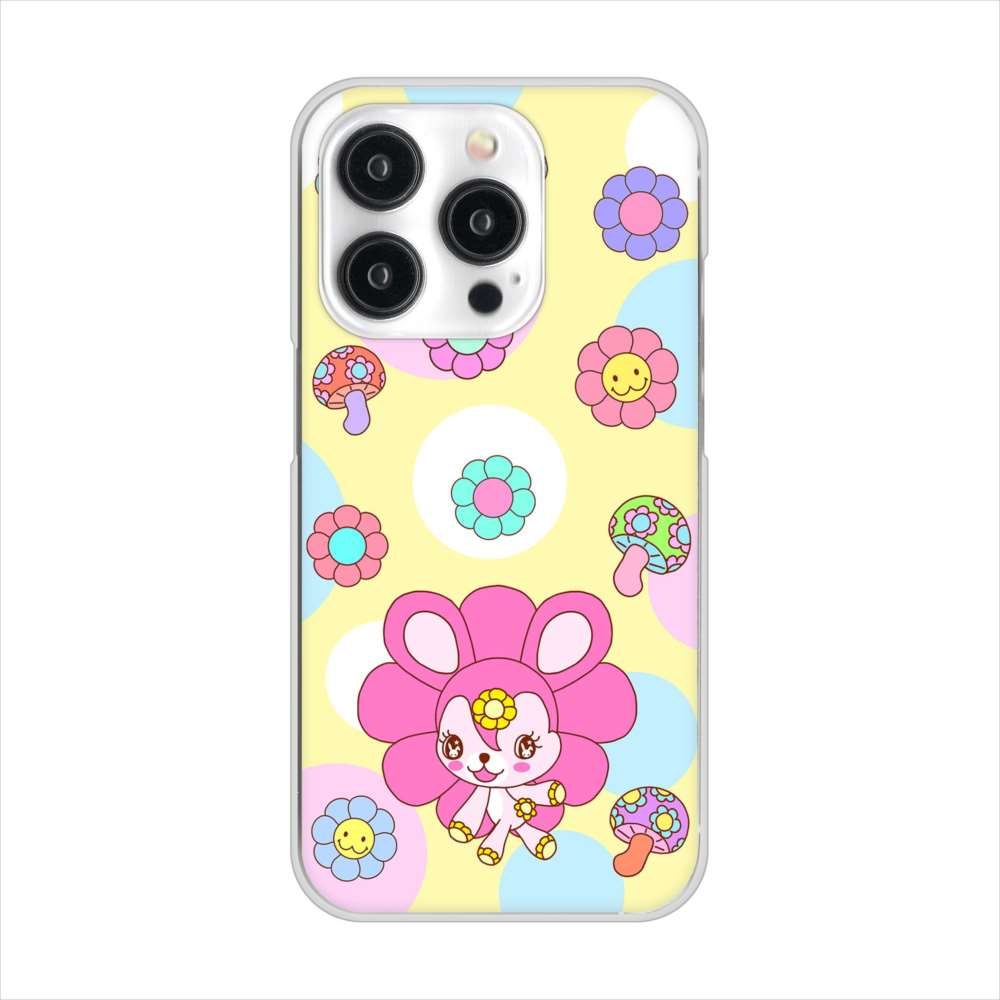 iPhone15 Pro 高画質仕上げ 背面印刷 ハードケースむかいあぐる フラワーうさぎのフラッピョン