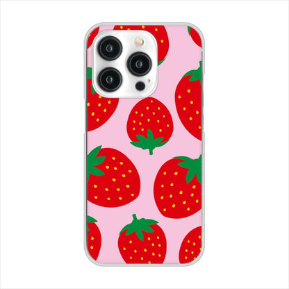 iPhone15 Pro 高画質仕上げ 背面印刷 ハードケース大きいイチゴ模様