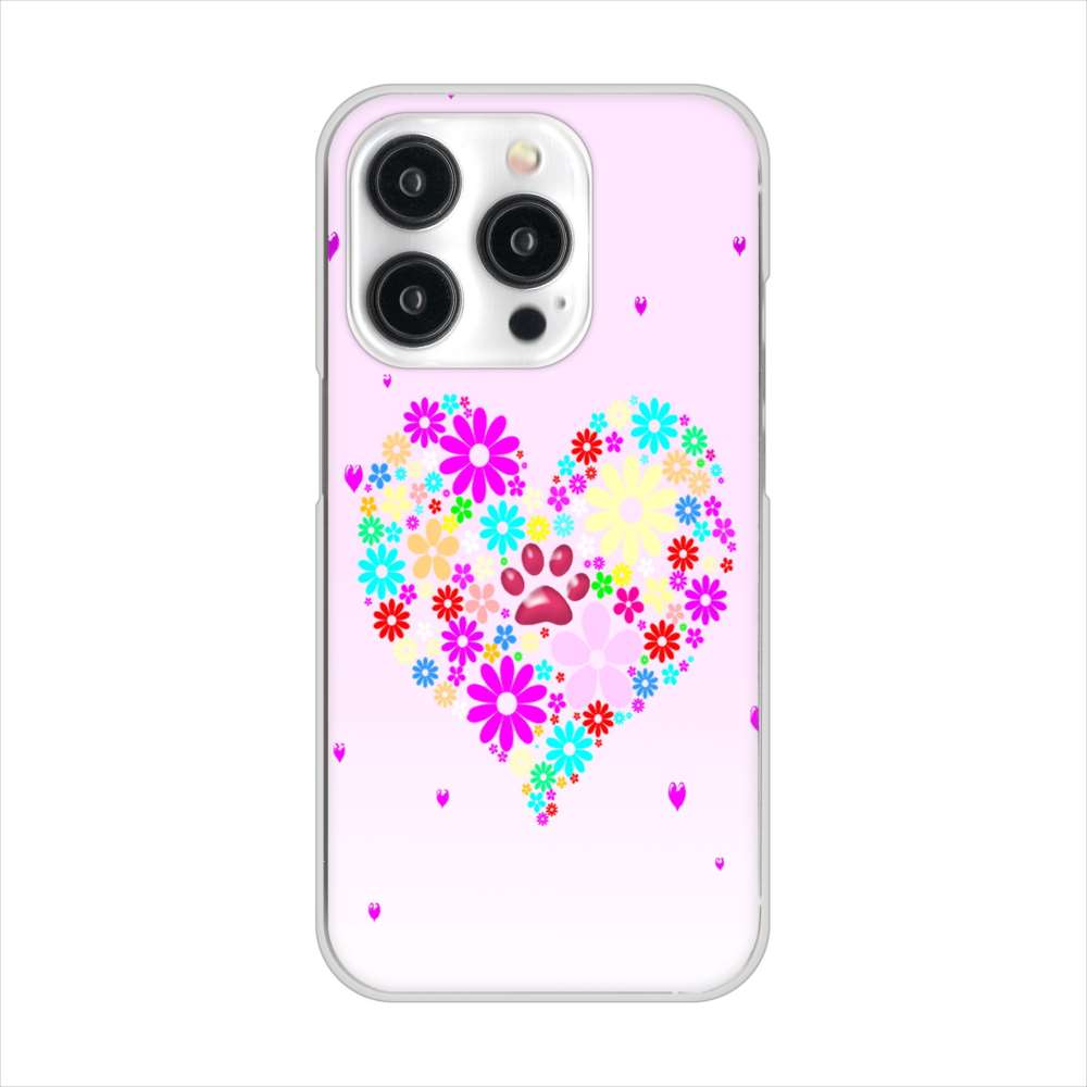 iPhone15 Pro 高画質仕上げ 背面印刷 ハードケースハートと肉球