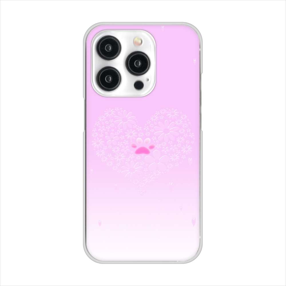 iPhone15 Pro 高画質仕上げ 背面印刷 ハードケースハートと肉球