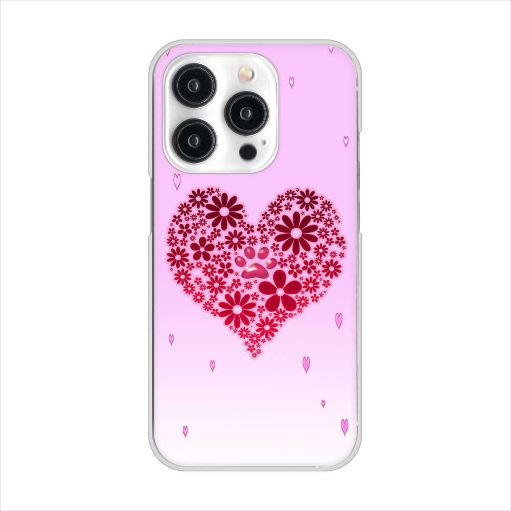 iPhone15 Pro 高画質仕上げ 背面印刷 ハードケースハートと肉球