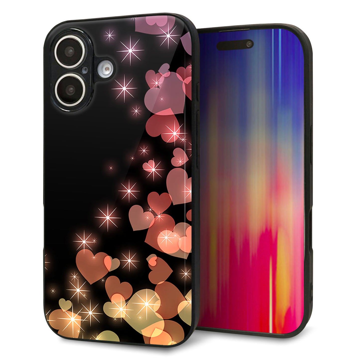 iPhone16 強化ガラス＆TPUスマホケース ガラプリ【020 夜のきらめきハート】
