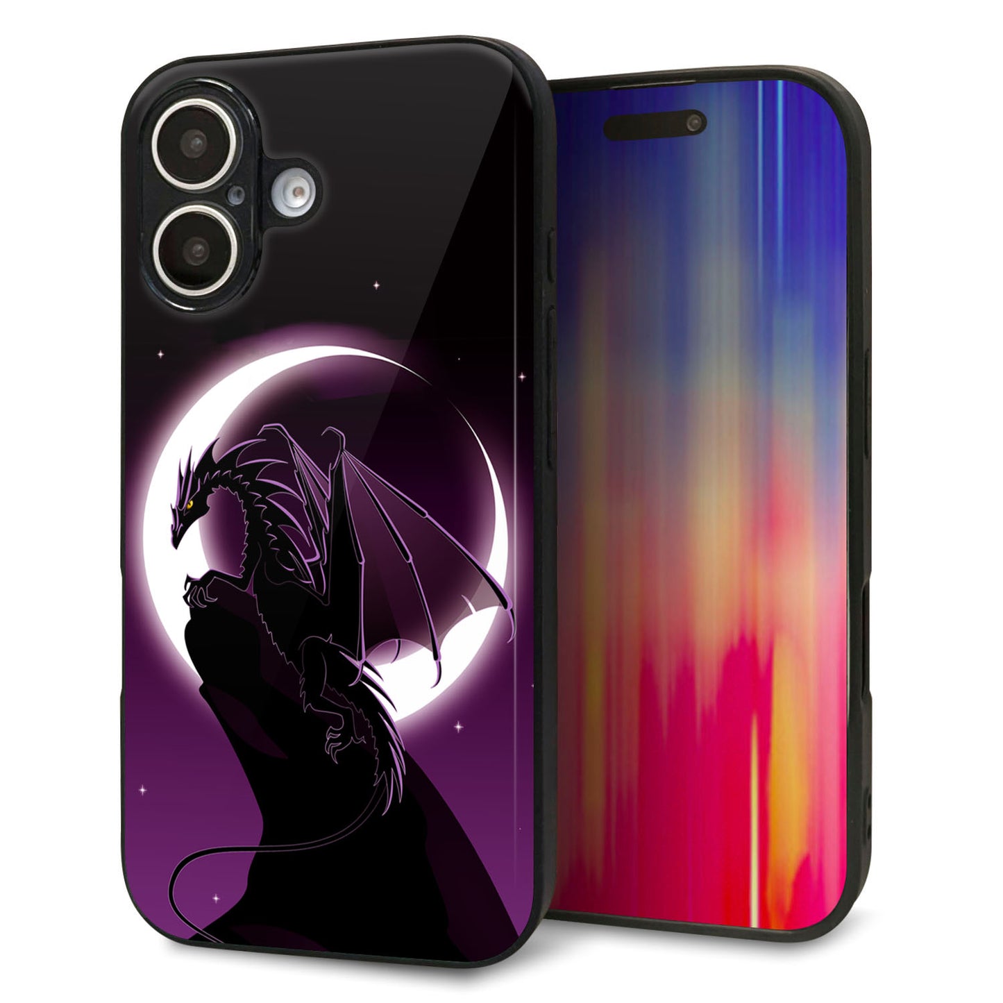 iPhone16 強化ガラス＆TPUスマホケース ガラプリ【037 三日月とドラゴン】