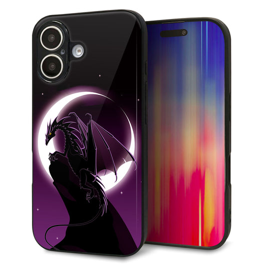 iPhone16 強化ガラス＆TPUスマホケース ガラプリ【037 三日月とドラゴン】