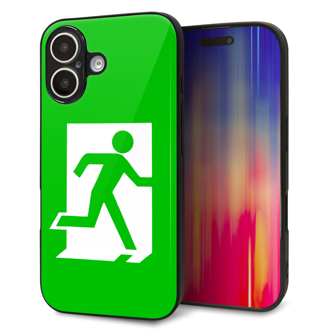 iPhone16 強化ガラス＆TPUスマホケース ガラプリ【163 非常口】