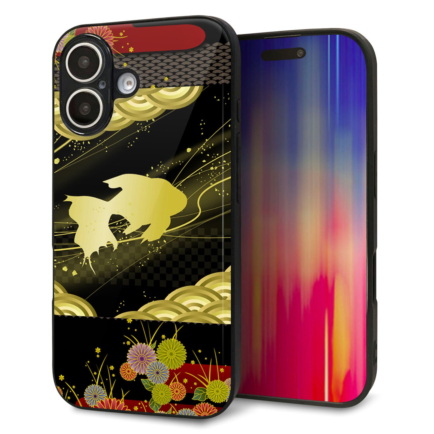 iPhone16 強化ガラス＆TPUスマホケース ガラプリ【174 天の川の金魚】