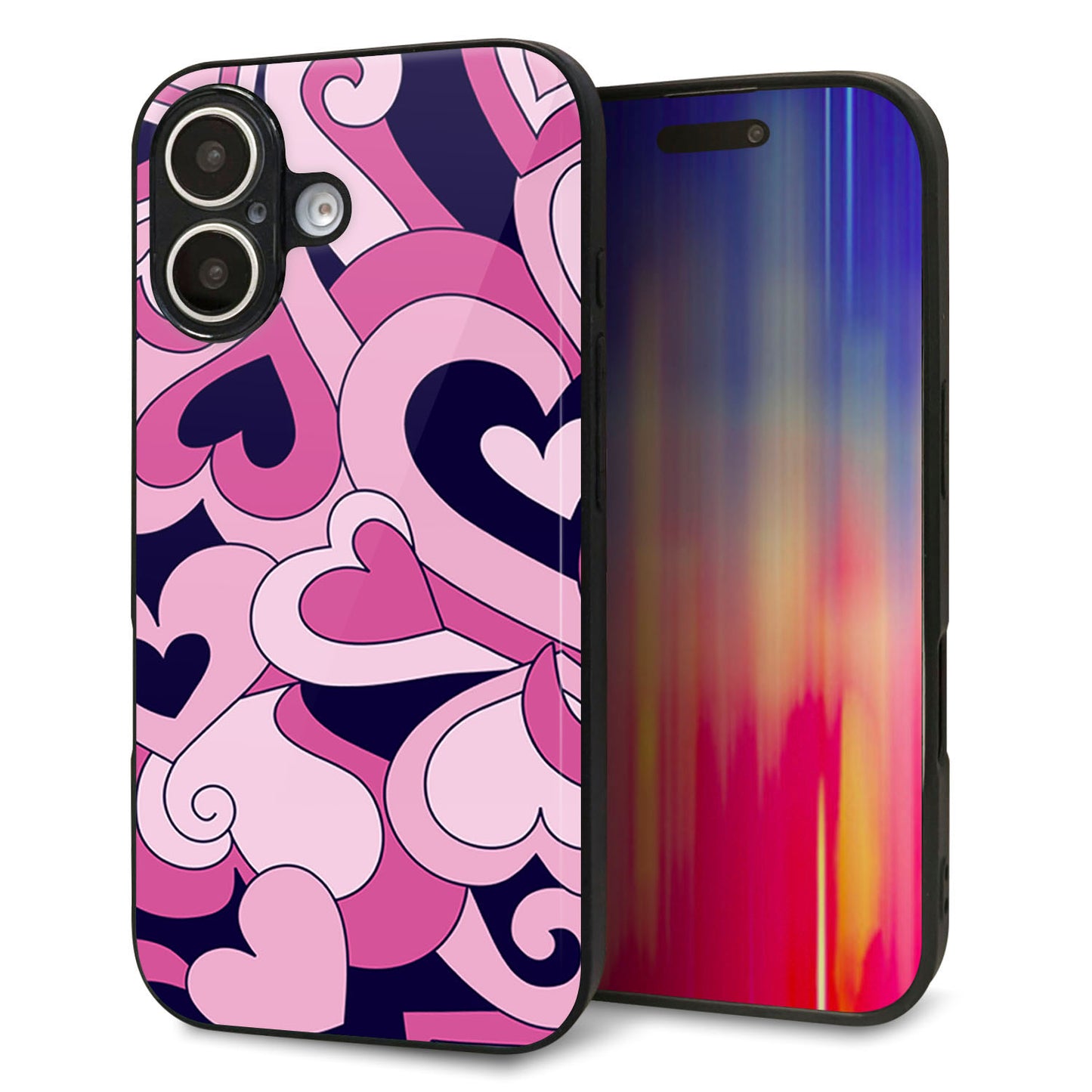 iPhone16 強化ガラス＆TPUスマホケース ガラプリ【223 ハートの調べ】