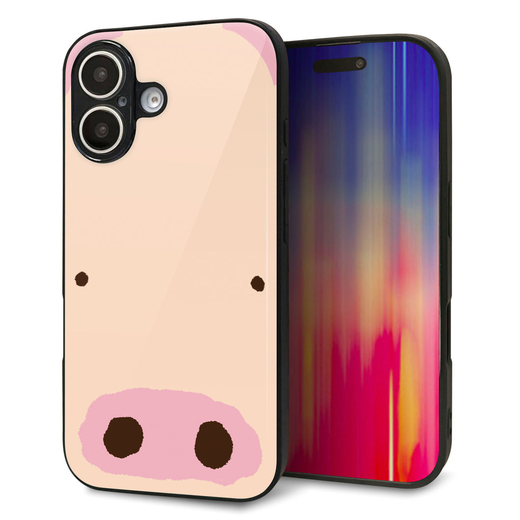 iPhone16 強化ガラス＆TPUスマホケース ガラプリ【353 ぶた】