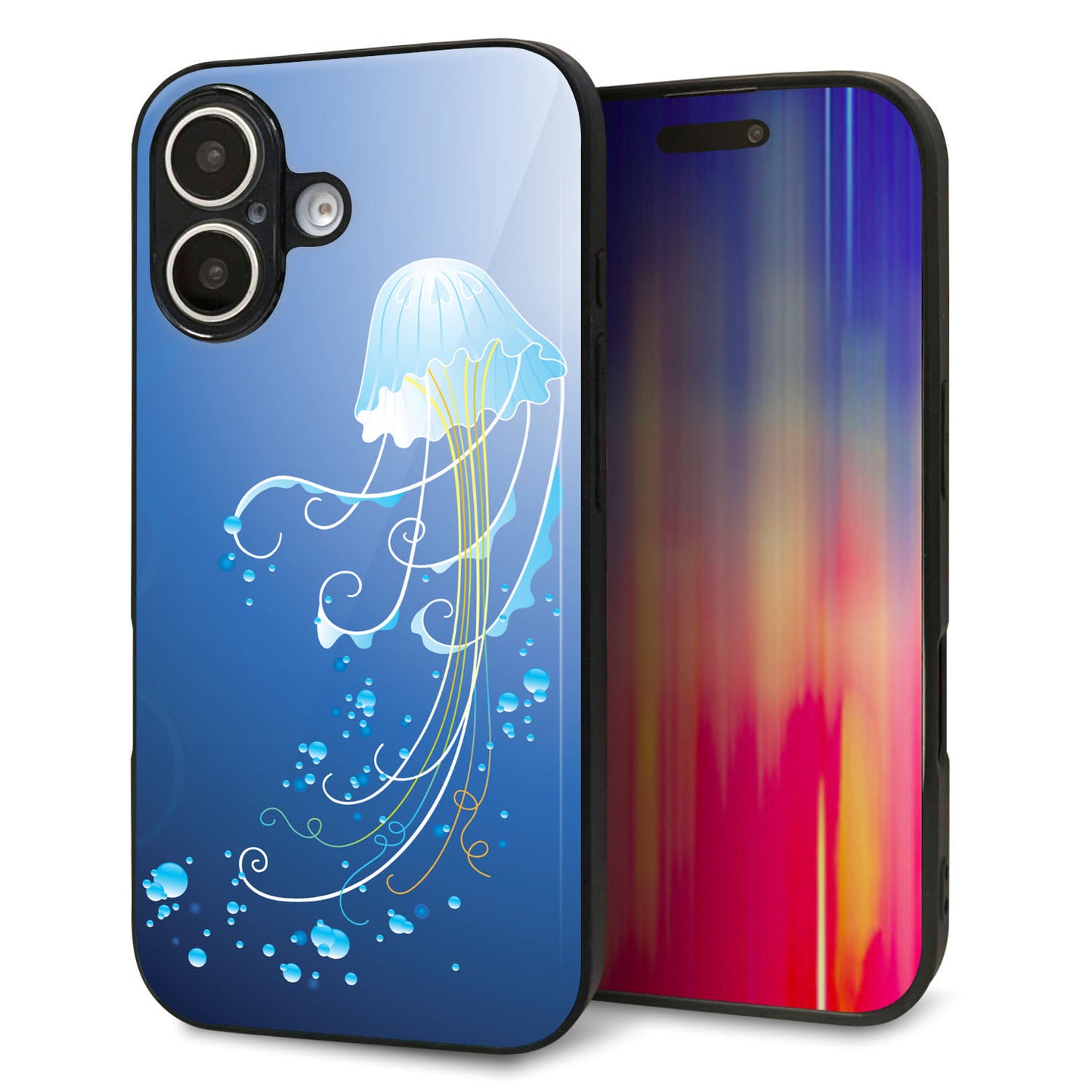 iPhone16 強化ガラス＆TPUスマホケース ガラプリ【362 ジェリーフィシュ】