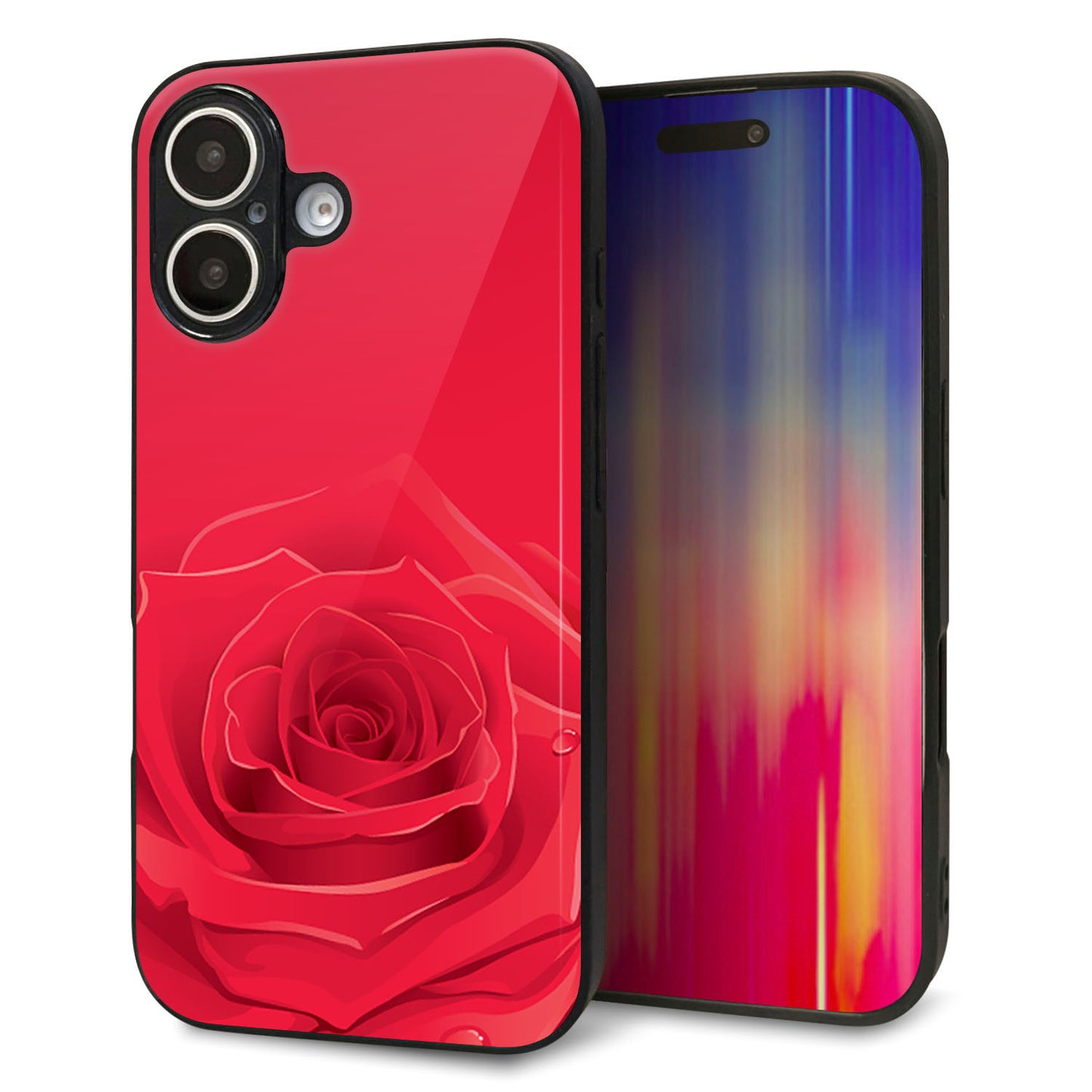 iPhone16 強化ガラス＆TPUスマホケース ガラプリ【395 赤いバラ】