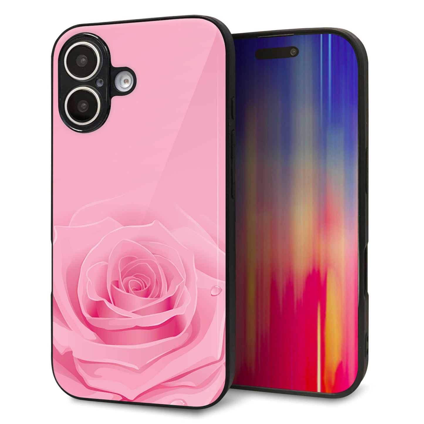 iPhone16 強化ガラス＆TPUスマホケース ガラプリ【401 ピンクのバラ】
