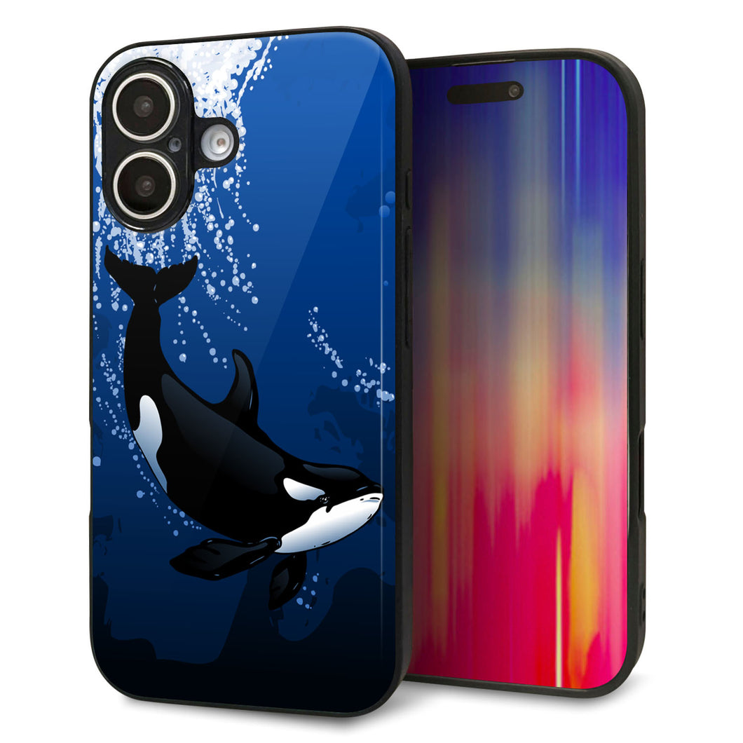 iPhone16 強化ガラス＆TPUスマホケース ガラプリ【423 シャチ】