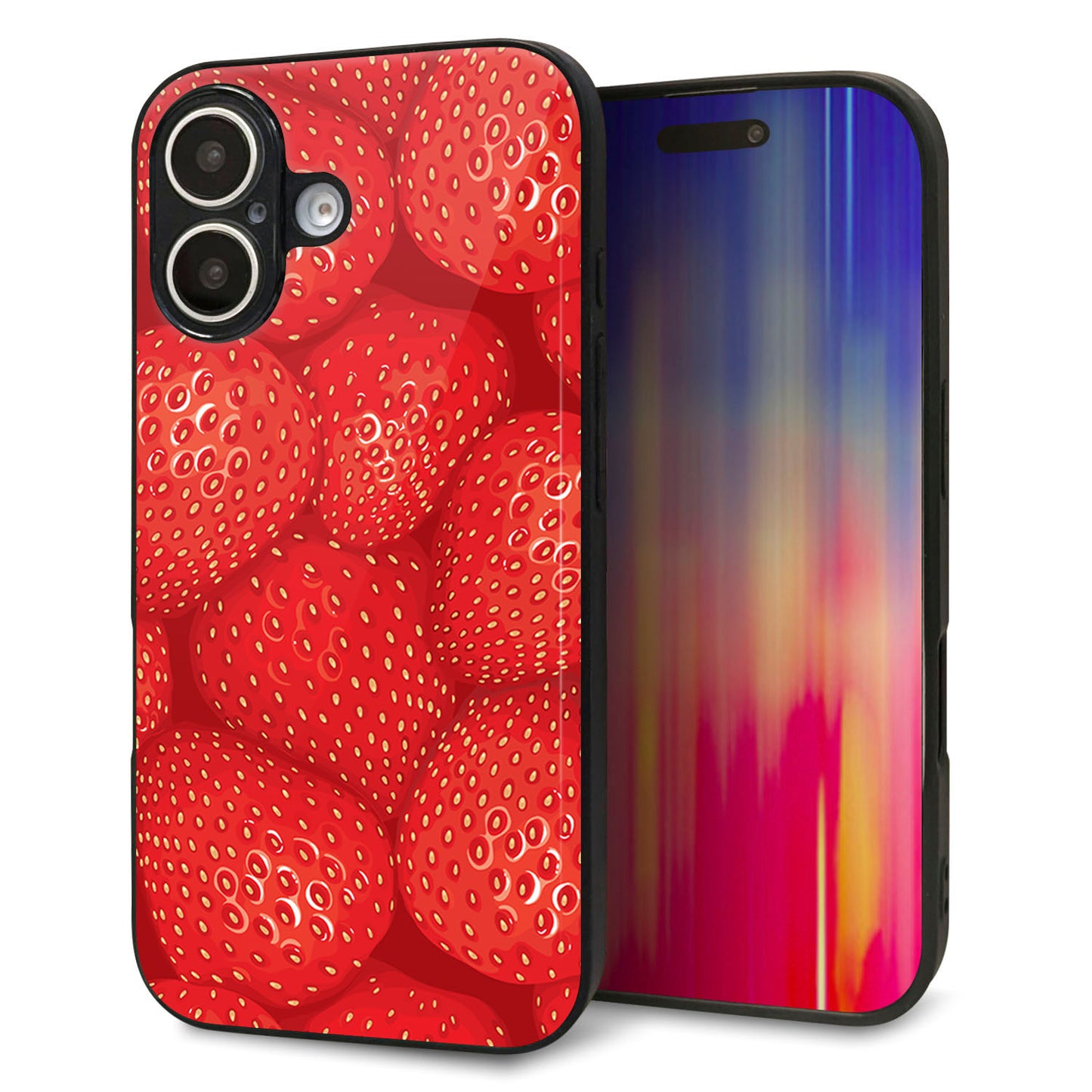 iPhone16 強化ガラス＆TPUスマホケース ガラプリ【444 ストロベリーウォール】