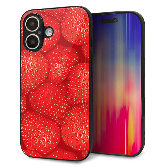 iPhone16 強化ガラス＆TPUスマホケース ガラプリ【444 ストロベリーウォール】