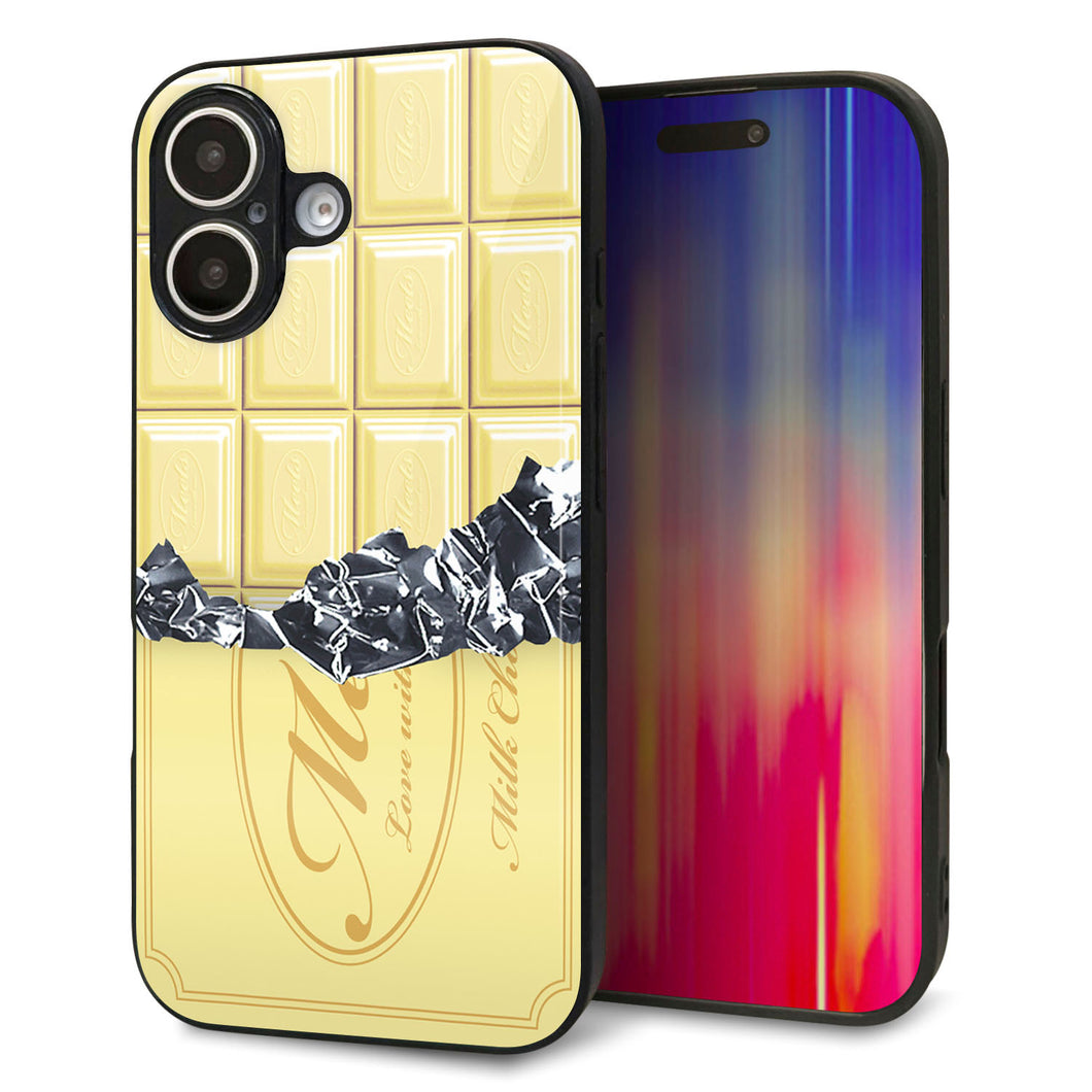iPhone16 強化ガラス＆TPUスマホケース ガラプリ【553 板チョコ?ホワイト】