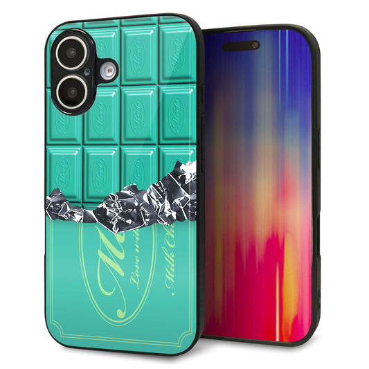 iPhone16 強化ガラス＆TPUスマホケース ガラプリ【554 板チョコ?ミント】