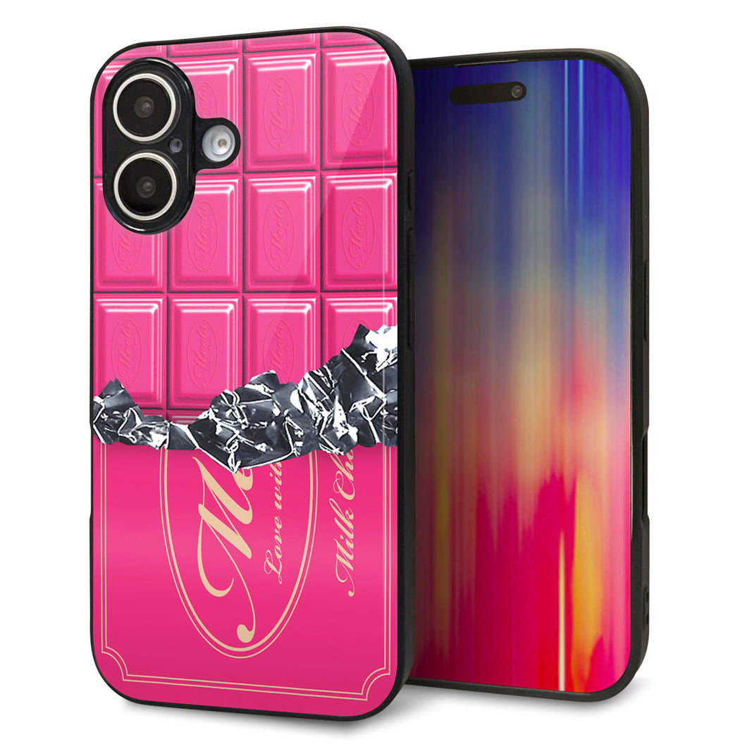 iPhone16 強化ガラス＆TPUスマホケース ガラプリ【555 板チョコ?ストロベリー】