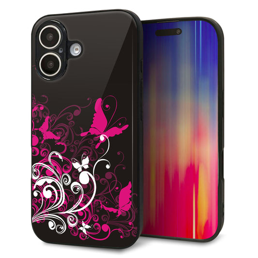 iPhone16 強化ガラス＆TPUスマホケース ガラプリ【585 闇に舞う蝶】