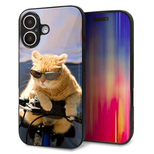 iPhone16 強化ガラス＆TPUスマホケース ガラプリ【595 にゃんとサイクル】