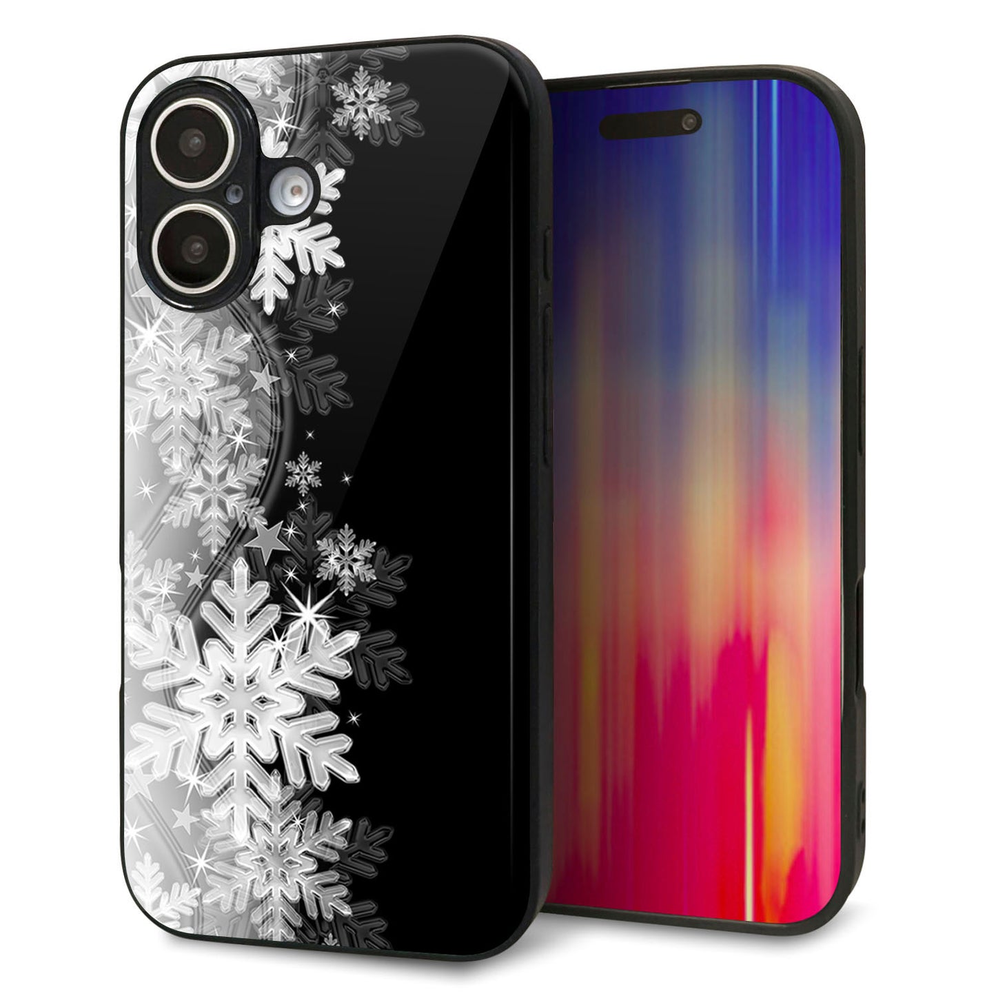 iPhone16 強化ガラス＆TPUスマホケース ガラプリ【603 白銀と闇】