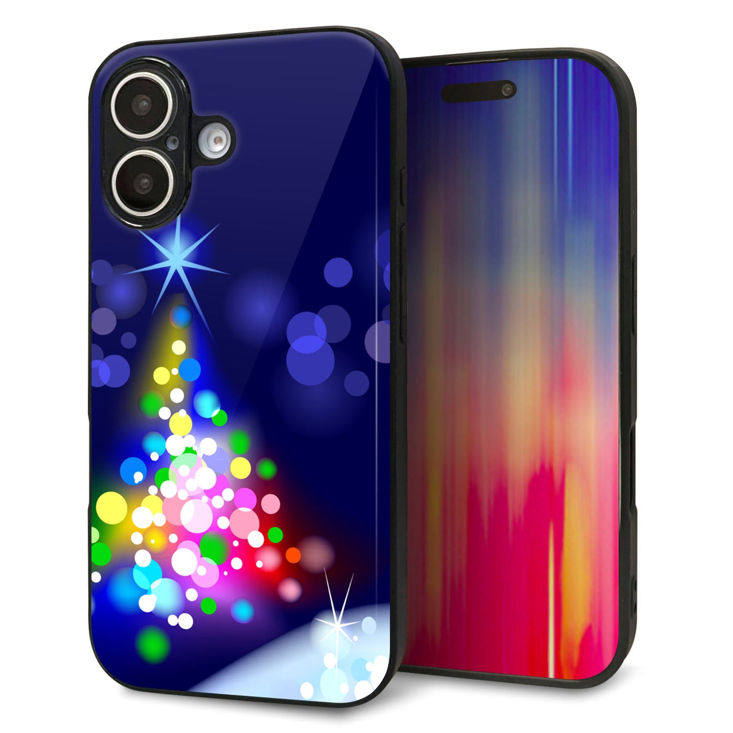 iPhone16 強化ガラス＆TPUスマホケース ガラプリ【720 白銀のクリスマスツリー】