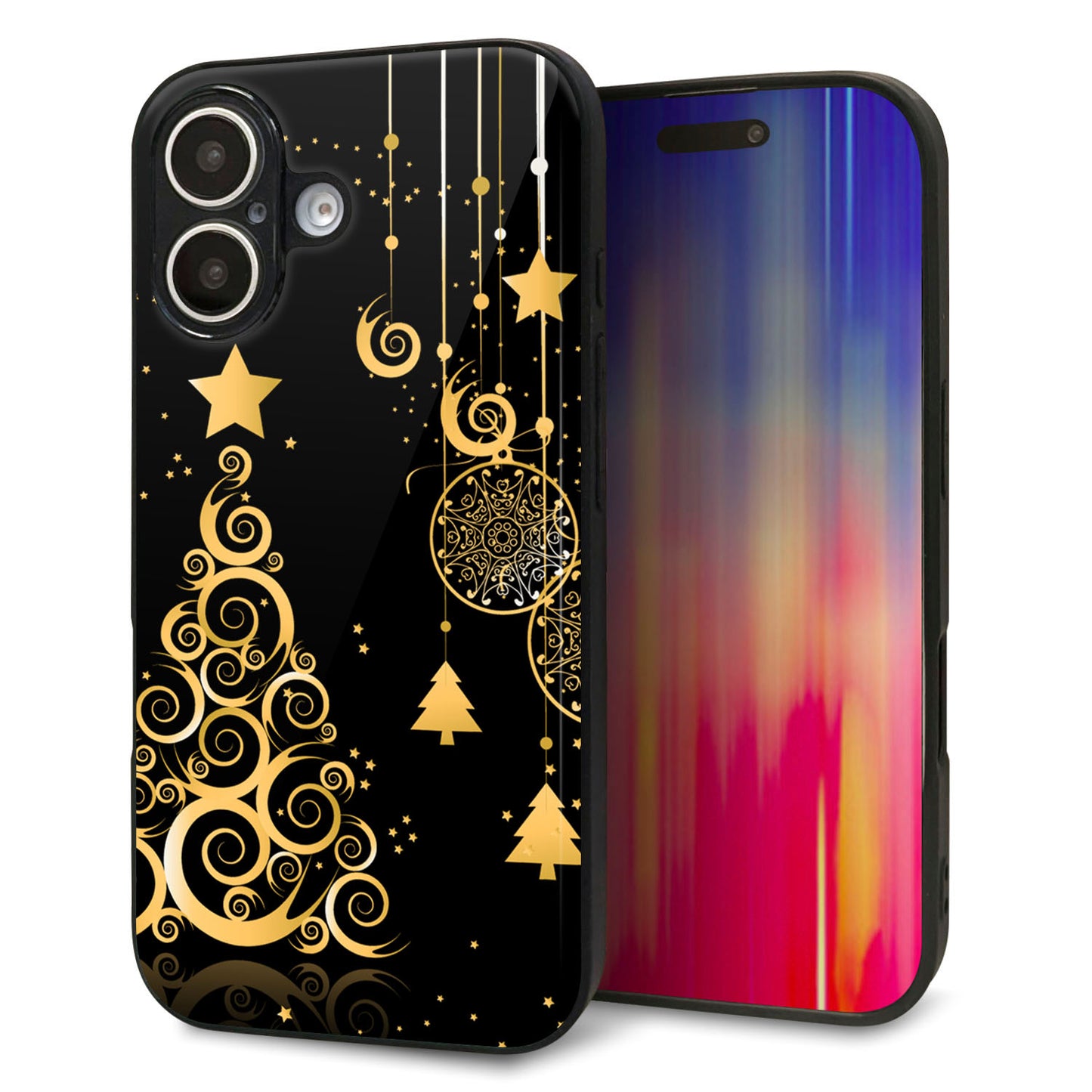 iPhone16 強化ガラス＆TPUスマホケース ガラプリ【721 その他のカラークリスマスツリー】