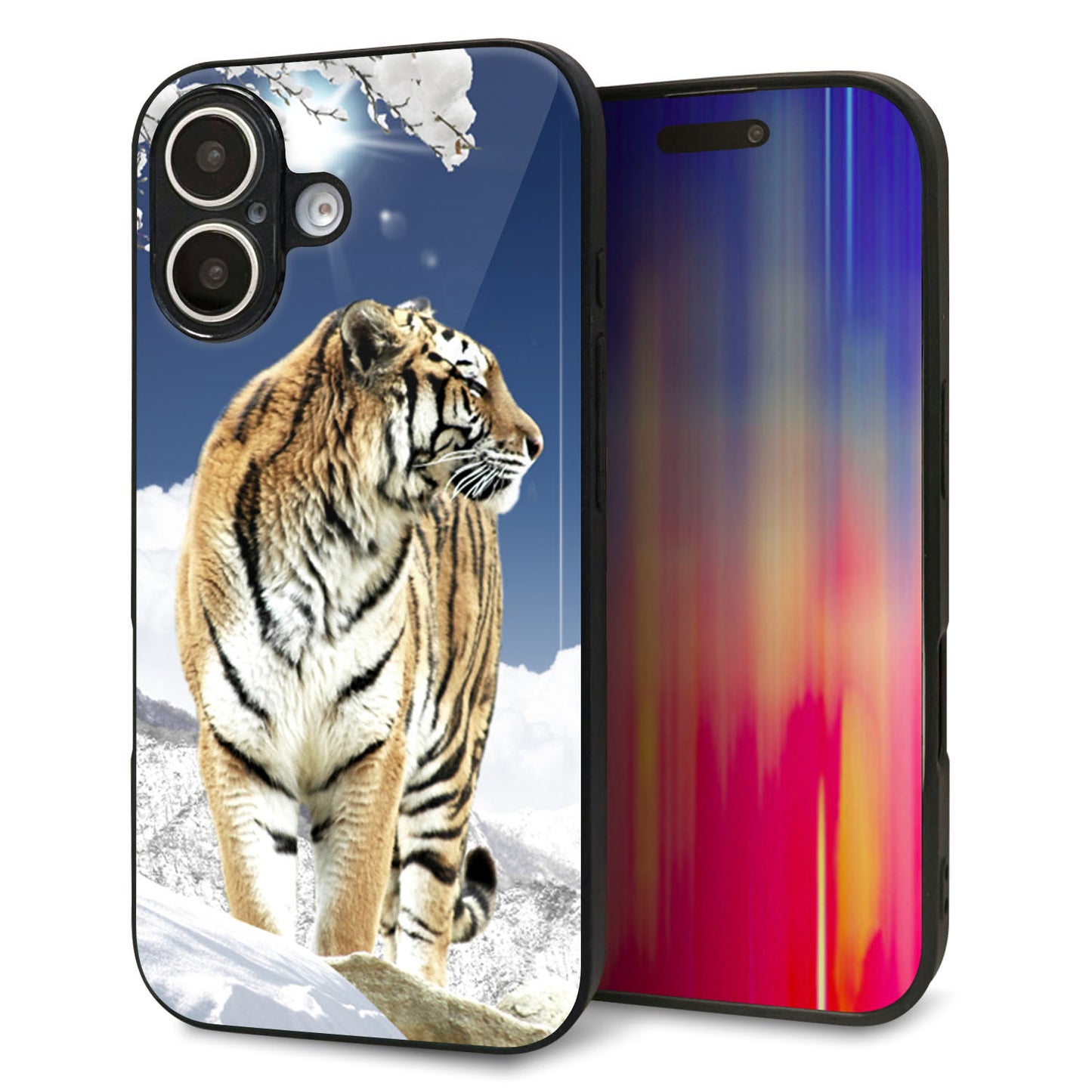 iPhone16 強化ガラス＆TPUスマホケース ガラプリ【793 雪山の虎】