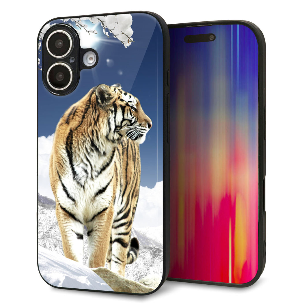 iPhone16 強化ガラス＆TPUスマホケース ガラプリ【793 雪山の虎】