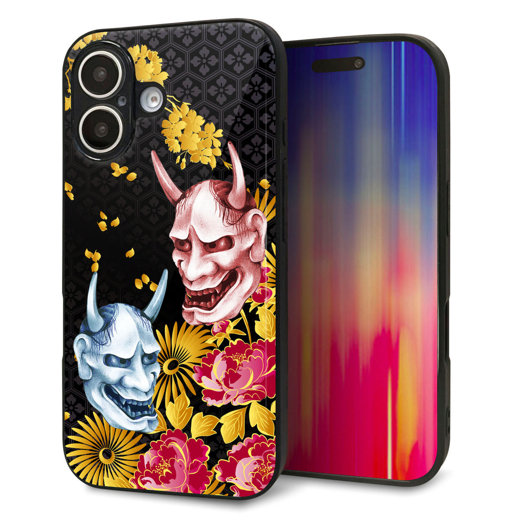 iPhone16 強化ガラス＆TPUスマホケース ガラプリ【1024 般若と牡丹2】
