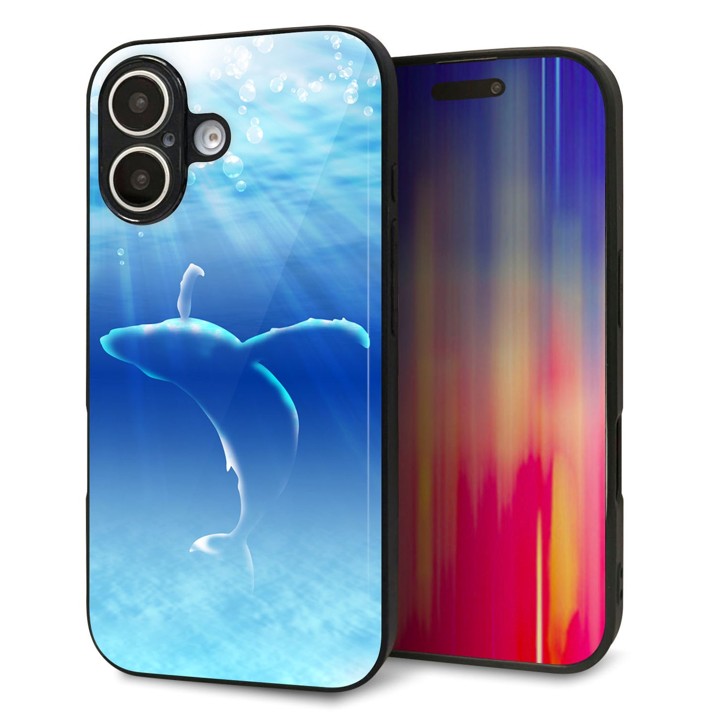 iPhone16 強化ガラス＆TPUスマホケース ガラプリ【1047 海の守り神くじら】