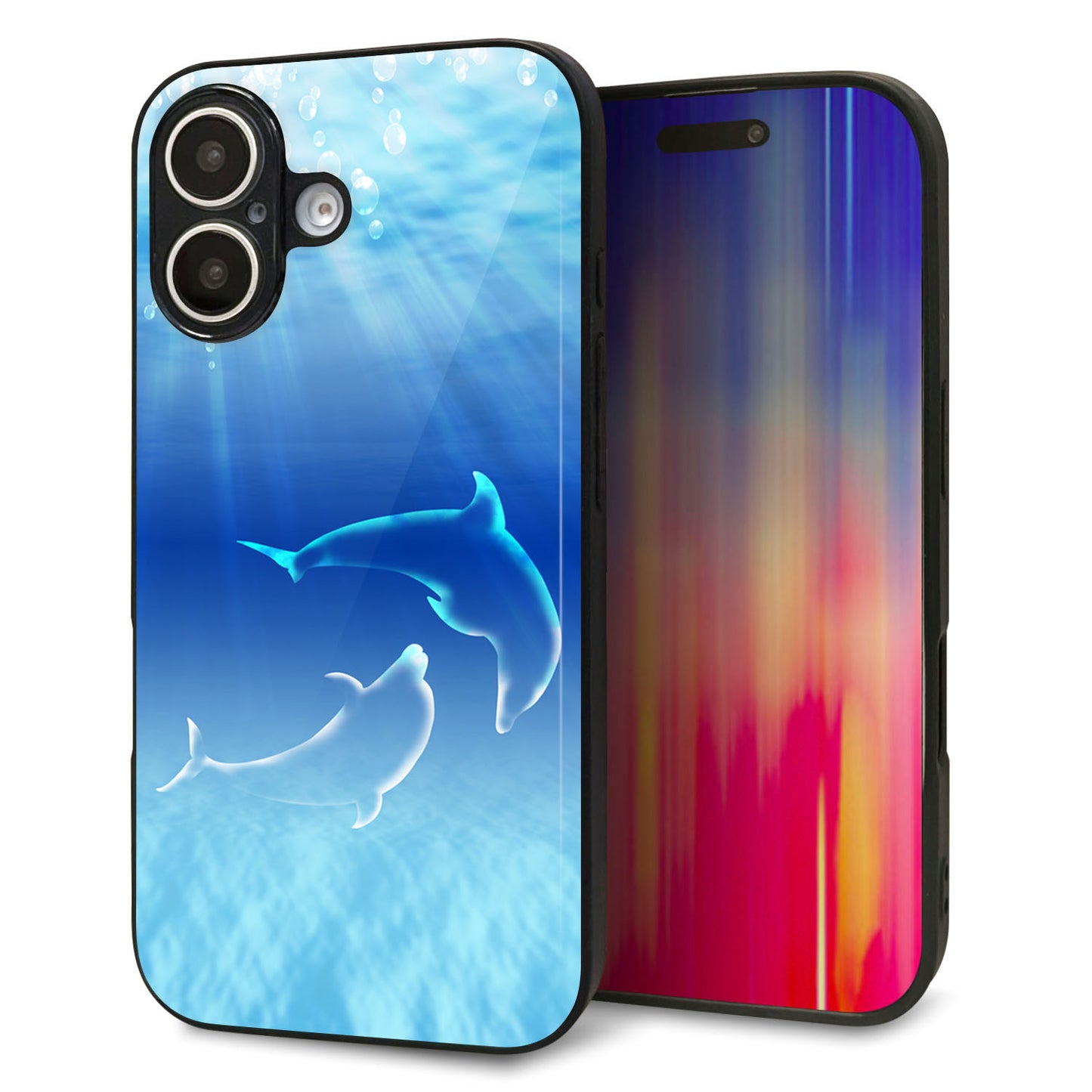 iPhone16 強化ガラス＆TPUスマホケース ガラプリ【1048 海の守り神イルカ】