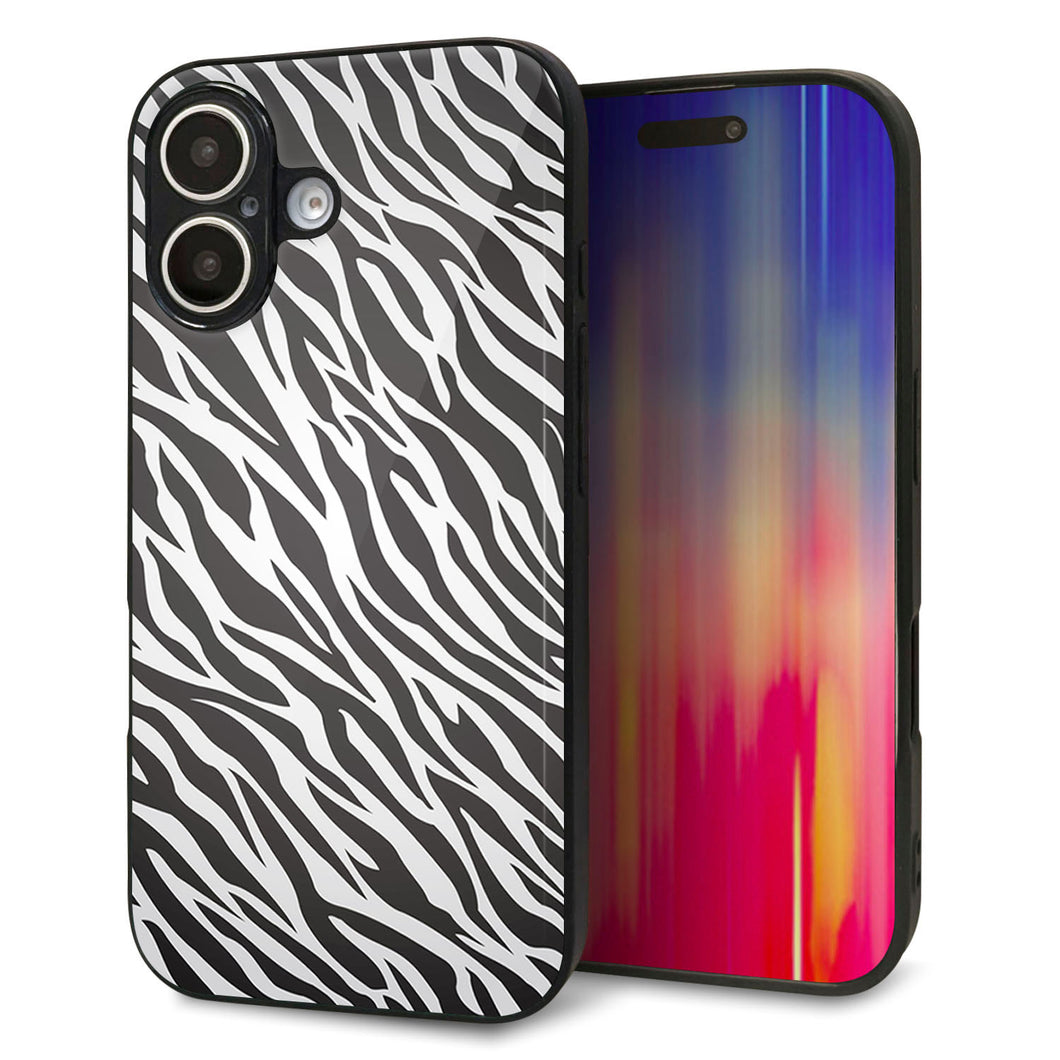 iPhone16 強化ガラス＆TPUスマホケース ガラプリ【1057 デザインゼブラ（GL）】