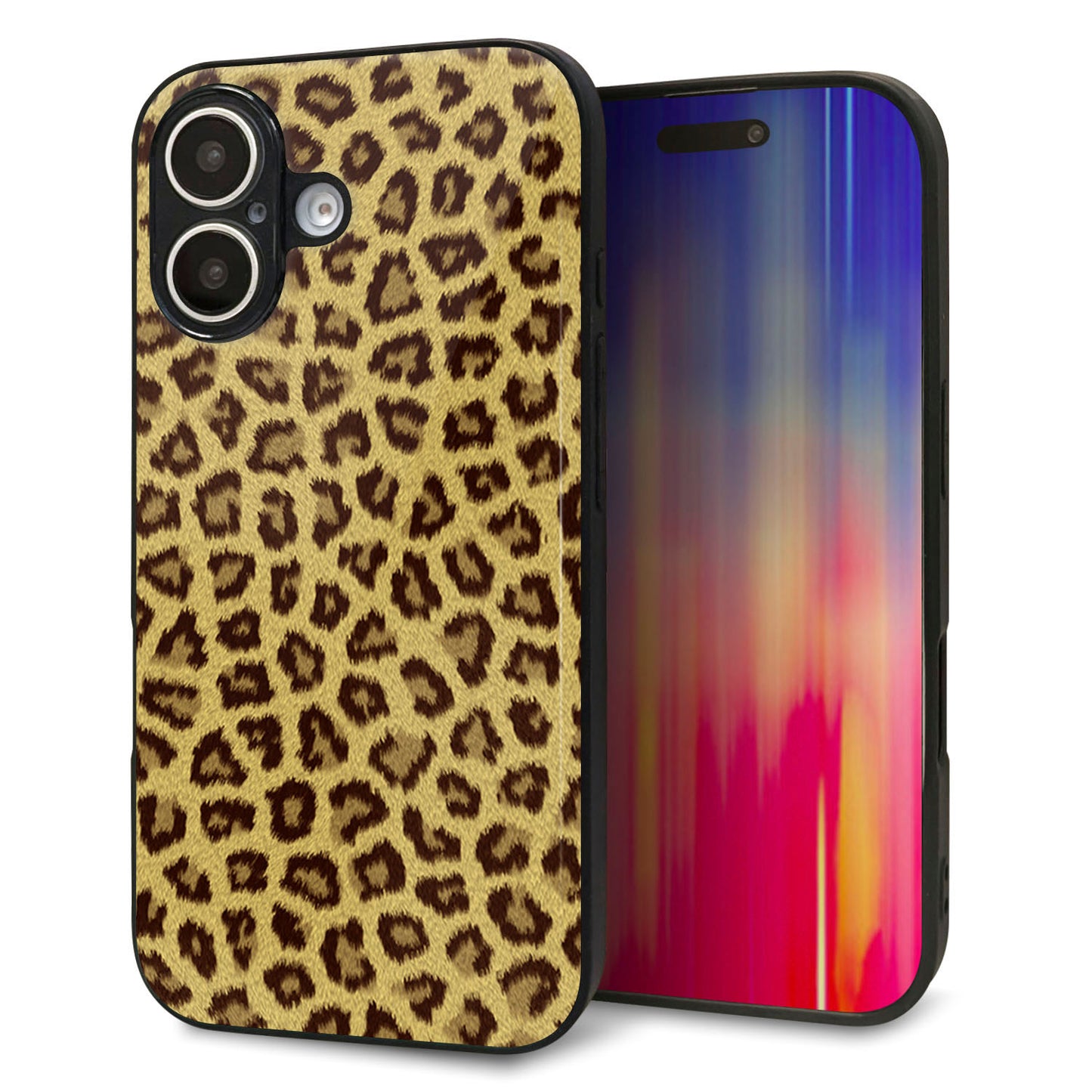 iPhone16 強化ガラス＆TPUスマホケース ガラプリ【1065 ヒョウ柄ベーシックSゴールド】