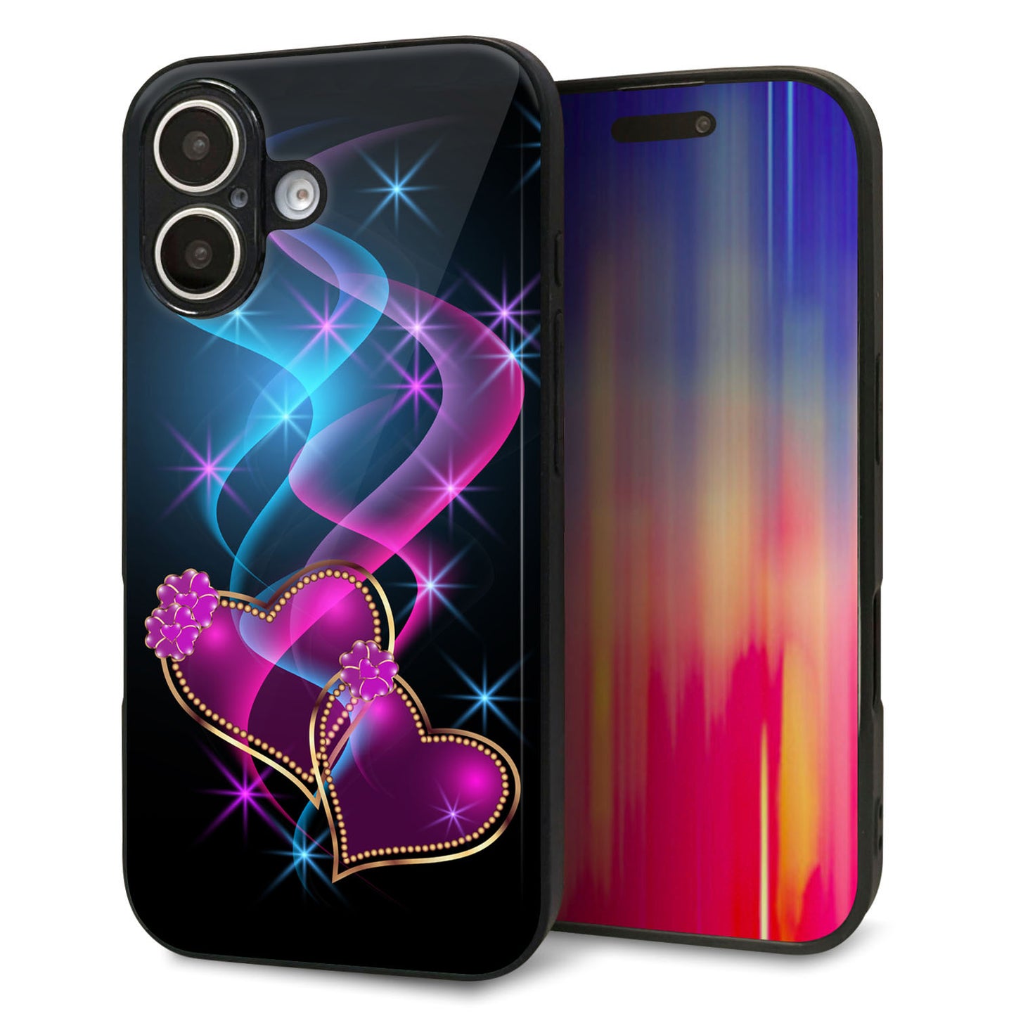 iPhone16 強化ガラス＆TPUスマホケース ガラプリ【1138 ゆれるハート】